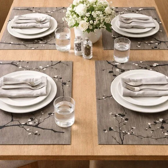 SET OF 4 Easy Clean Tree Abstract Vintage HEAT RESISTANT TABLE PLACEMENTS Wooden