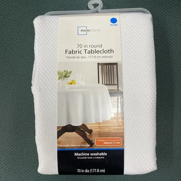 Mainstays Artic White Tablecloth 70” Round Polyester Easy Care NEW