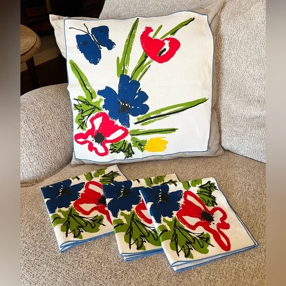 Vintage Vera Neumann Style Floral & Butterfly Cotton Napkins - Set of 4 - MCM