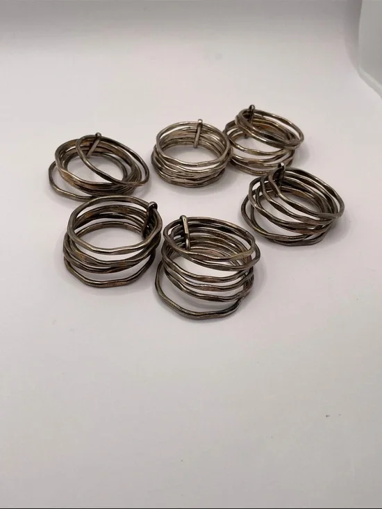 Set of 6 Metal Napkin Rings Tarnished Crome in color