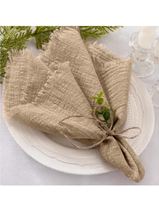 Set of 21 Linen Napkins Caramel Easter Spring Cloth Napkins Washable Fringe