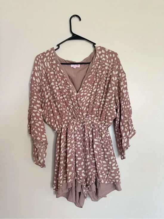 Pink Lily Dusty Mauve Polka Dot Wrap Romper