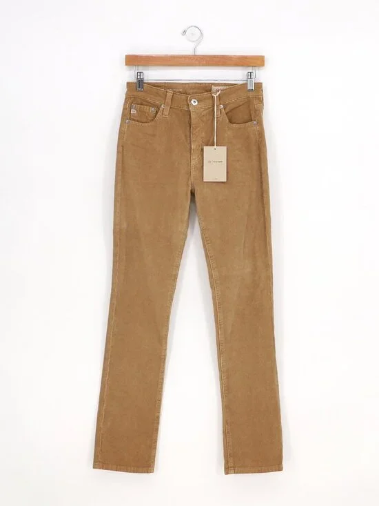NWT AG Adriano Goldschmied Mari High Rise Slim Straight Corduroy Pants Brown 26