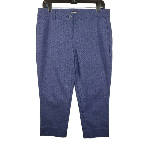 Hilary Radley Women's Size 10 Capri Crop Blue Geometric‎ Stretch High Rise