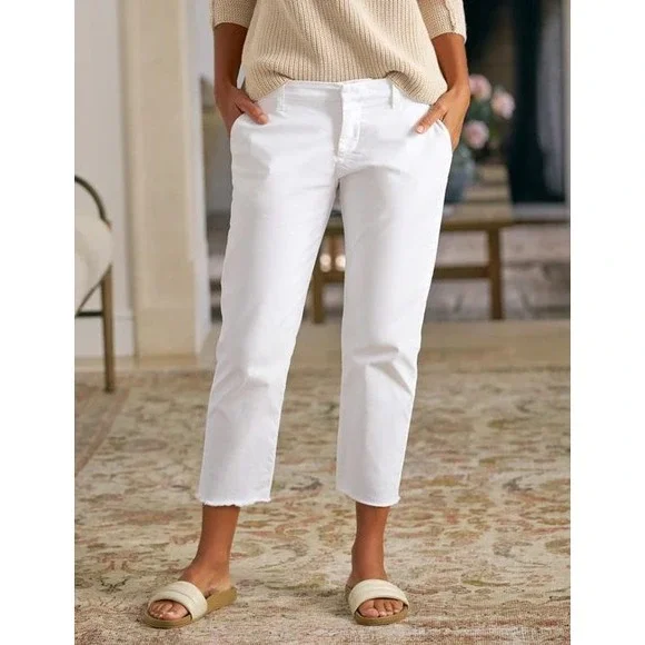 Frank & Eileen Wicklow The Italian Chino Pants White Raw Hem Women's 6
