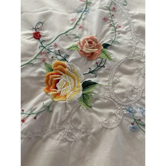 Vintage Embroidered Tablecloth Flowers & Vines Large 64