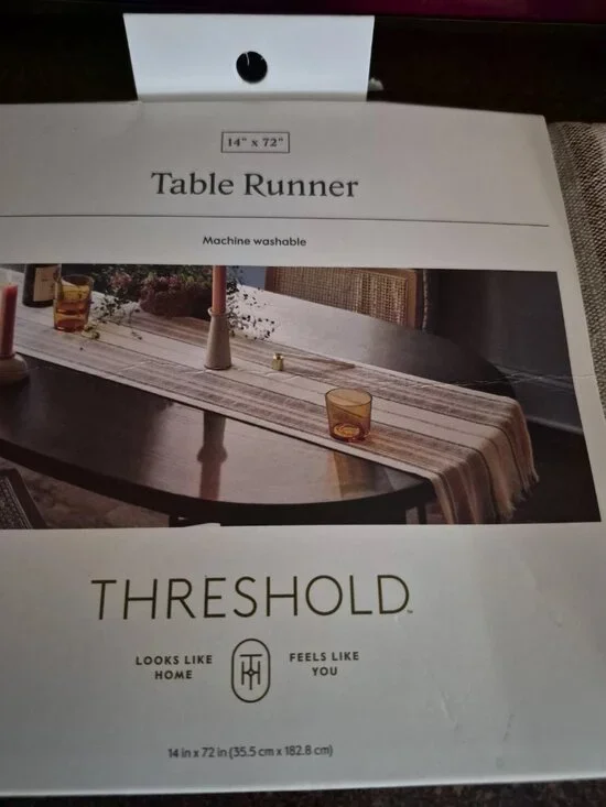 Threshold Striped Farmhouse Table Runner Cotton Linen striped tan 14 x72