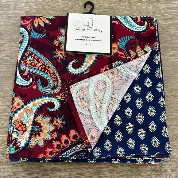 Vera Bradley Paisley Napkins Set 4-pc Maroon Navy Blue