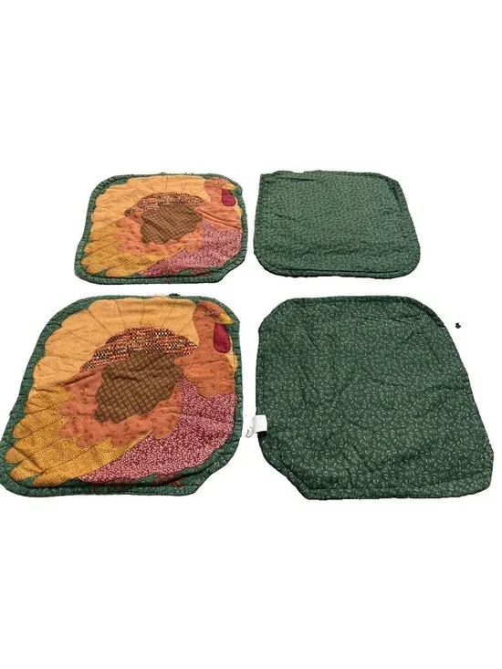 4 Vintage Quilted Turkey Patchwork Thanksgiving  Placemats Set Holiday Table Top