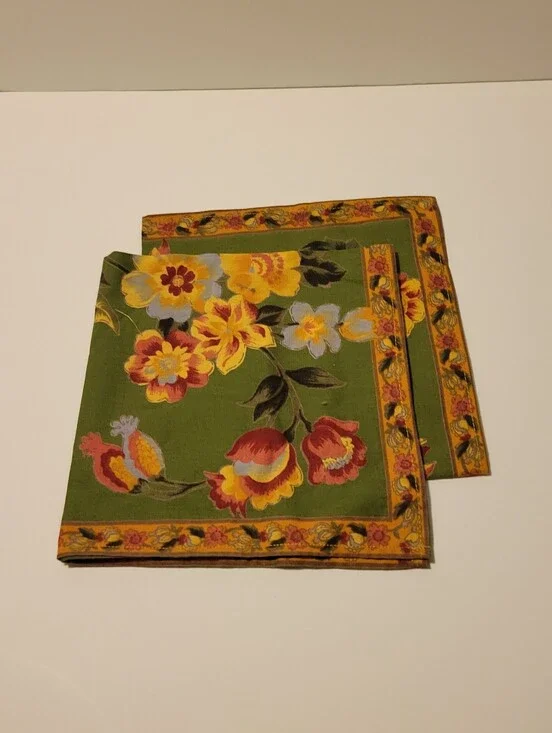 Vintage April Cornell Cotton Dinner Napkin (NWOT) Set of 2 Floral (green)
