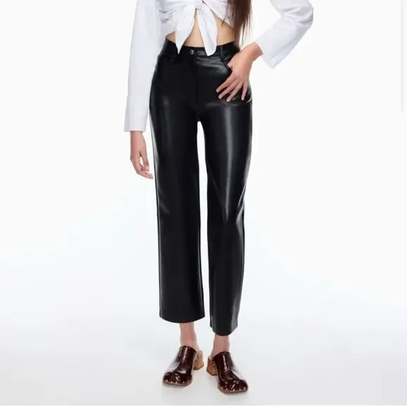 Wilfred Aritzia Melina Vegan Leather Cropped Pants‎ Womens 16 Black High-Waisted