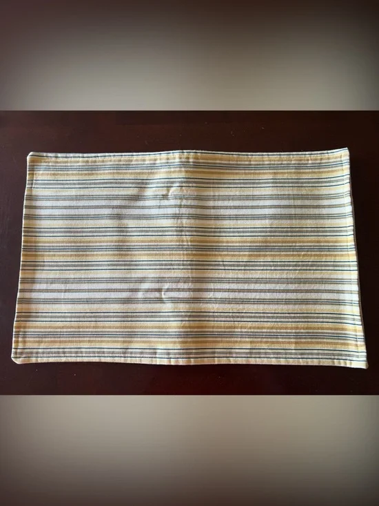 Table Runner and Placement Set of 4 Subdued Yellow striped denim Back solid Gold