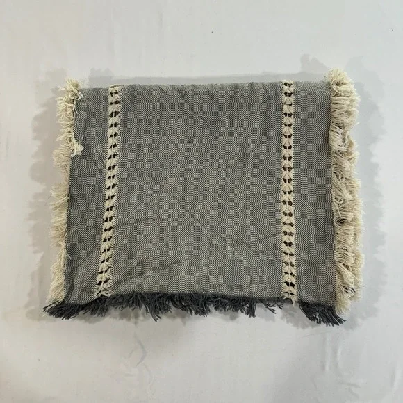 Table Runner Gray Cotton Macrame Lace Fringe Boho Farmhouse 91x13 Gray