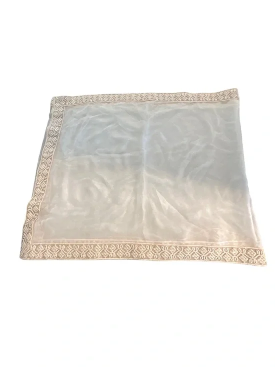Vintage Chiffon Table Runner Embroidered Beaded Floral Border 104” x 26”