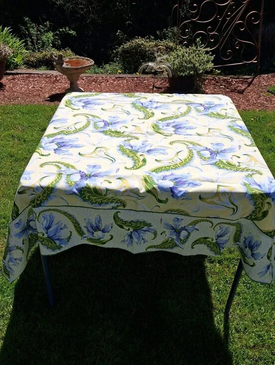 April Cornell Cotton Cottagecore Yellow/blue Floral Table Cloth 55x52