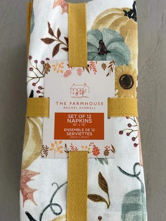 The Farmhouse Rachel Ashwell Fall Set of 12 Napkins; NWT