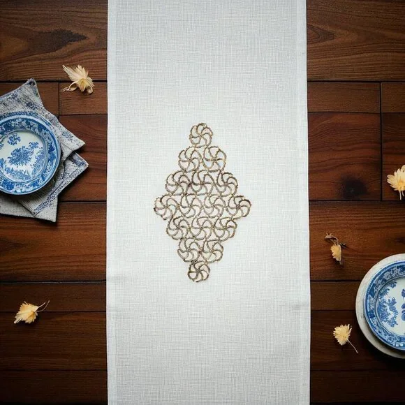 Antique Tatted Tan Centerpiece Doily With Pinwheel Design 19