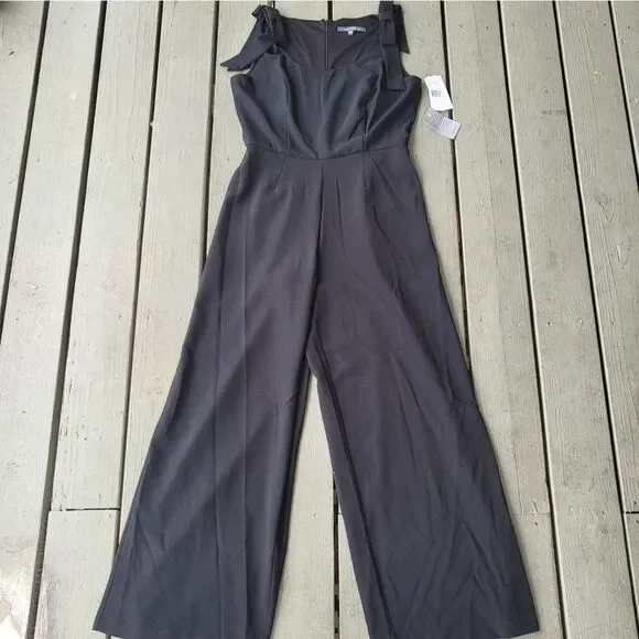 NWT Julia Jordan Bow Shoulder Jumpsuit‎ Sleeveless Scoop Neck Wide Leg Black 14