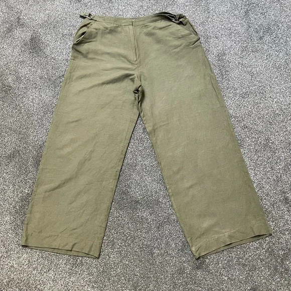 Kenar Size 10 Linen Rayon Blend Wide Leg Olive Green Pants Women's