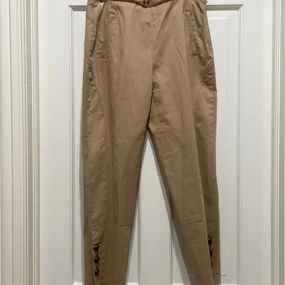Faconnable Cotton Lycra Leather Tan Pants Sz 6 Beautifully Tailored