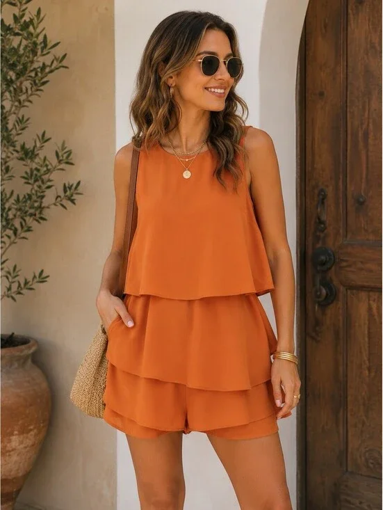 Idem Ditto Women’s Orange Ruffle Romper Size XS Sleeveless