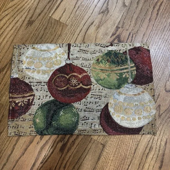 Holiday Time Christmas Ornament‎ Tapestry Placemats Set of 5 Vintage 20