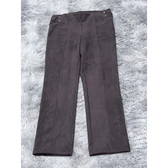 Marc New York Women's Faux Suede‎ Pants Size L Wide Leg Brown Career Business