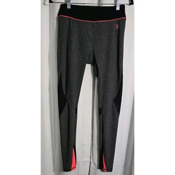 US‎ Polo Assn. Leggings Women's S Black Gray Stretch Mesh Activewear Yoga Pants