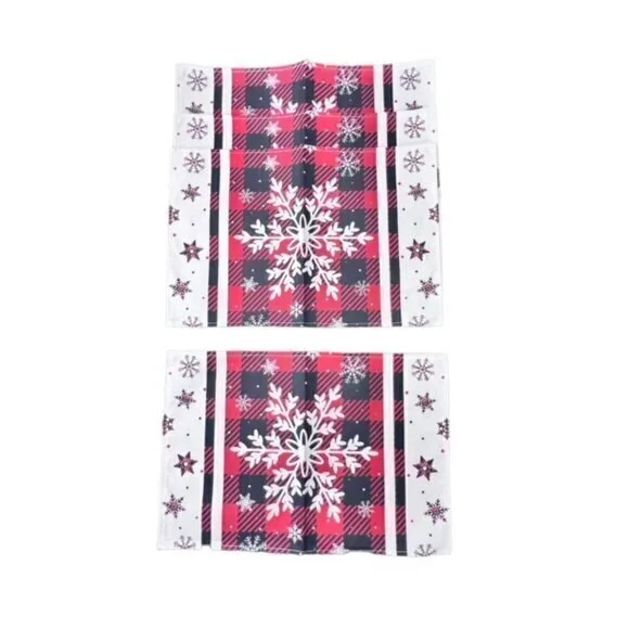 Winter Plaid Snowflakes Table Placemats Set Of 4 NEW Cottage Farmhouse Christmas