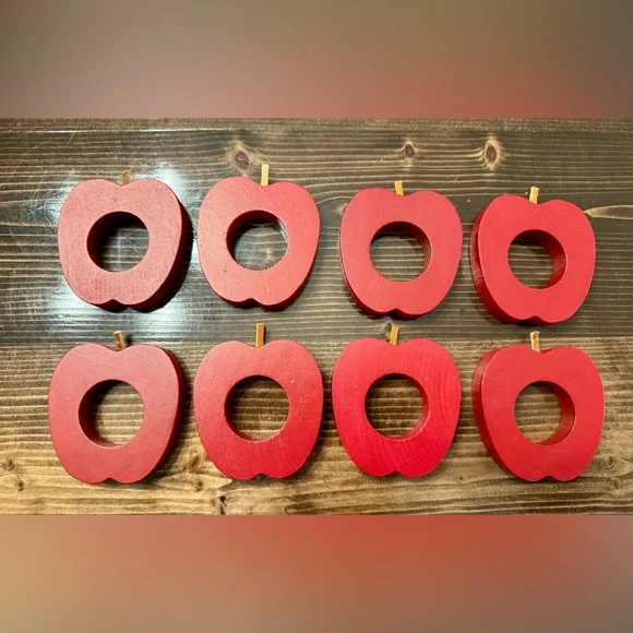 Vintage Wooden Red Apple Napkin Rings Set‎ of 8
