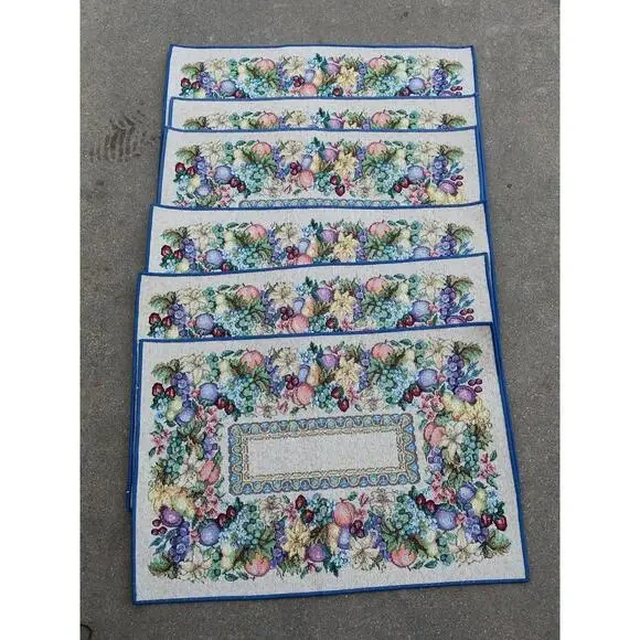 Vintage‎ Floral and Fruits Rectangular Tapestry Placemats Set of 6