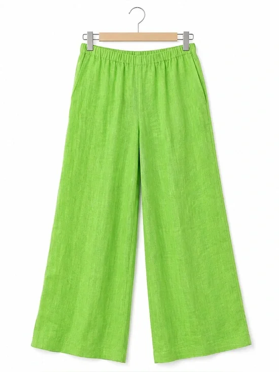 Livio de Simone Italy Lime Green Linen Wide Leg Pants IT 48 US 12 Resort