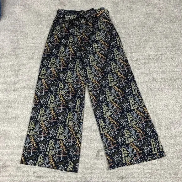 J Crew Point Sur Pants Womens 4 Tall Satin Jungle Print Wide Leg Belted Pockets