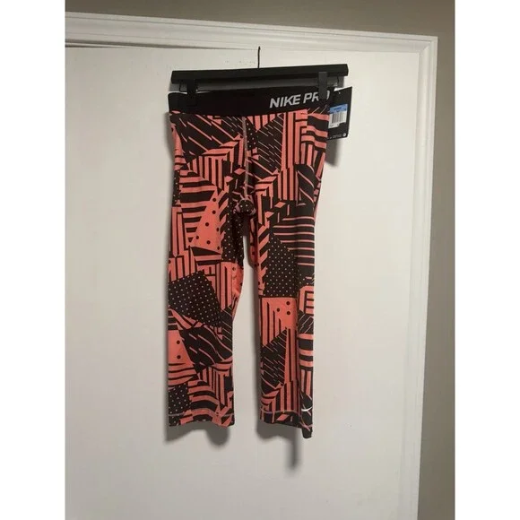 Nike Pro Women's Compression Leggings Pink Black Geometric Pattern Size M