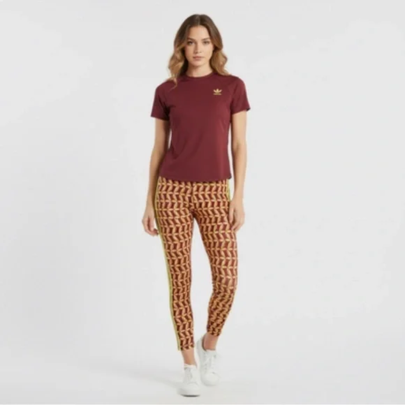 Adidas FARM RIO Leggings Women Red Yellow High Rise Moisture-Wicking Sz L