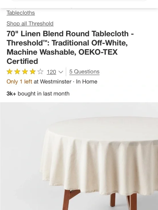 Threshold Traditional Off-White Round Linen-Blend Tablecloth