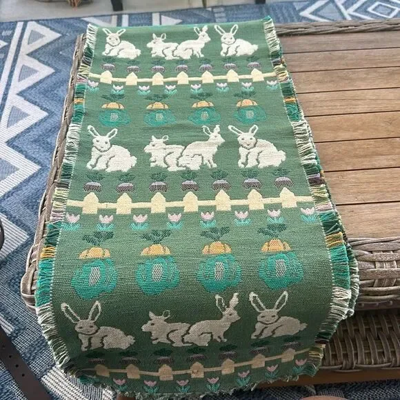 WC Designs Tapestry Cotton Table Runner Garden Rabbits Easter Spring 13x72”
