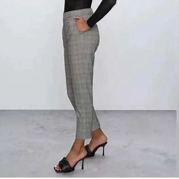 Babaton Atelier Grey Glen Plaid High Waisted Tapered Pants GYD1-6508-49 Size 4