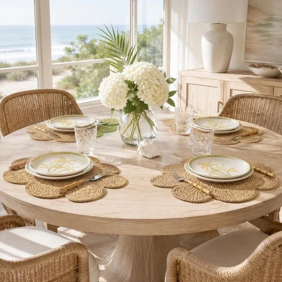 Threshold Set of 4 Natural Woven Monstera Leaf Placemats Tan Tropical Boho NEW