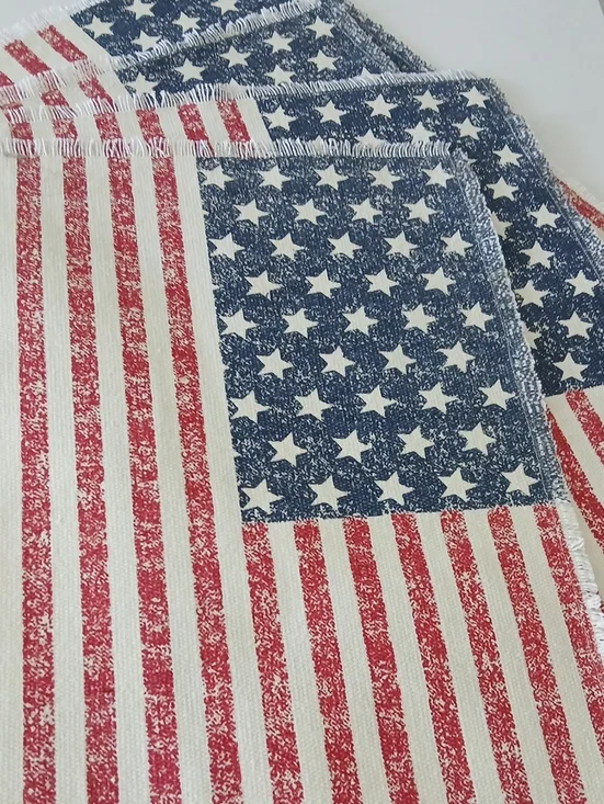 Lauren Ralph Lauren 100% Cotton Woven American Flag Placemats Set of 4 Fringed