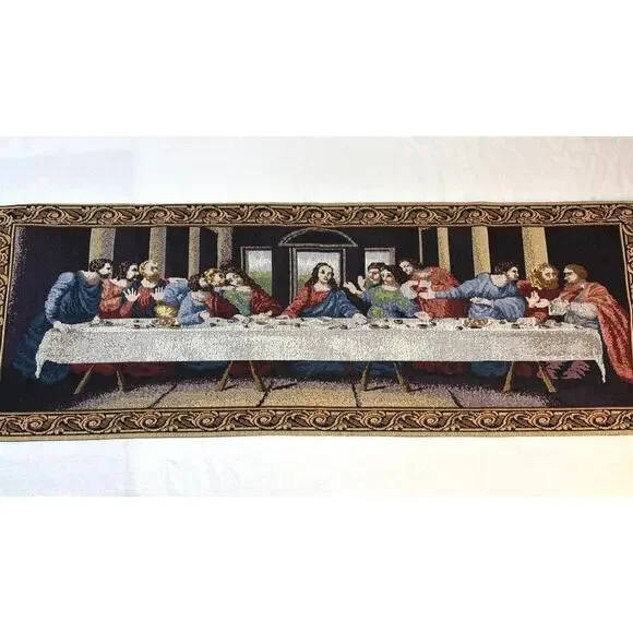 Vintage Woven “Last Supper” Tapestry Table Runner Religious Decor, Wall Hanging