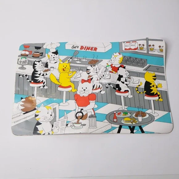 VTG‎ Knobler Cats Diner Placemat Art Retro Anthropomorphic Cat Cafe Kitsch 17