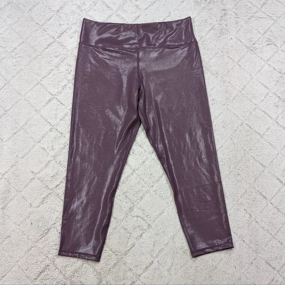 Zyia Leggings Womens 20 Purple Plum Metallic Plus Light N Tight Crop Hi-Rise