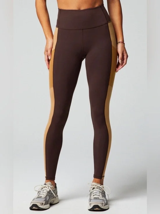Fabletics PowerHold On-The-Go High Waisted Leggings Small Brown Colorblock