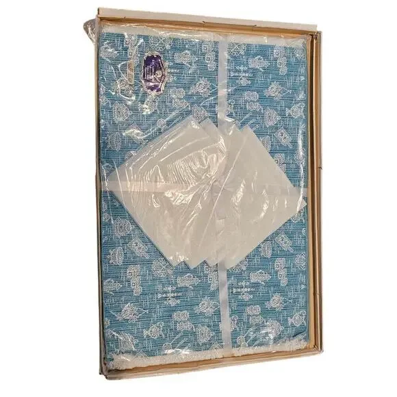 Vintage 8 Piece Luncheon Set Placemats and Napkins Blue Embroidered Kitchen Set