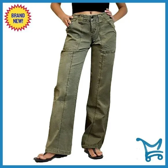 Straight Leg Mid Rise Casual Pants 97% Cotton 3% Spandex Comfort Fit
