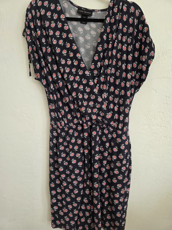 Lane Bryant Black Floral Faux-Wrap Dress