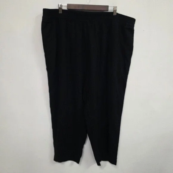 Old Navy High Rise Straight Linen Blend Pants Size 2X Black Ankle Pockets Beach