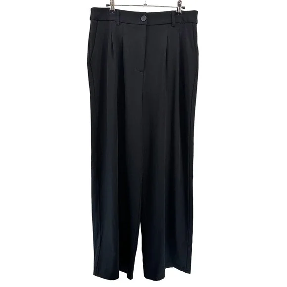 PRINCESS POLLY Archer Wide Leg Pleated Dress Pants NWT • 12 • black,‎ minimalist