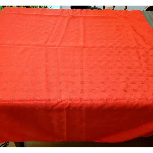 Vintage Tableloth Solid Red Jacquard Squares Polyester 80x59